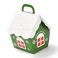 Christmas Folding Gift Boxes, House Shape with Handle, Gift Wrapping Bags, for Presents Candies Cookies, Green, 10x8.7x12.8cm(CON-M007-05B)