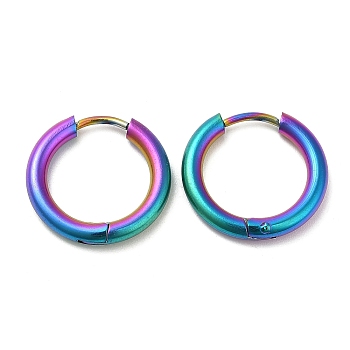 Ion Plating(IP) Titanium Alloy Huggie Hoop Earrings for Women, Rainbow Color, 10 Gauge, 17x2.5mm