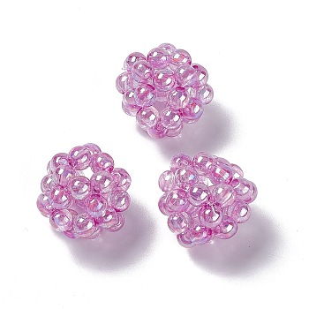 Handmade Transparent Plastic Woven Beads, Round, Medium Orchid, 22mm, Hole: 5mm