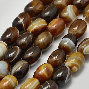 Natural Sardonyx Agate Beads Strands, Barrel, Coffee, 17~18x13mm, Hole: 2mm, about 21pcs/strand, 15.16 inch~15.35 inch
