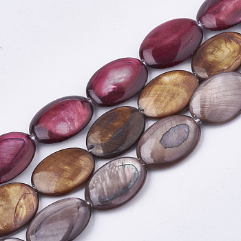 Freshwater Shell Beads Strands, Dyed, Oval, Mixed Color, 17.5~18x12~13x3mm, Hole: 1mm, about 23pcs/strand, 16.3 inch