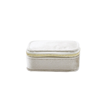 Velet Jewelry Box, Travel Portable Jewelry Case, Zipper Storage Boxes, for Rings, Earrings, Rectangle, White, 8.5x4.5~4.7x3.8cm