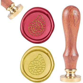 DIY Scrapbook, Brass Wax Seal Stamp and Wood Handle Sets, Sea Snail Pattern, Golden, 8.9x2.5cm, Stamps: 25x14.5mm