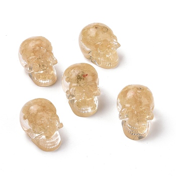 Natural Yellow Quartz Dyed Chips Beads, with Resin, No Hole/Undrilled, Skull, 30x21.5x22.5mm