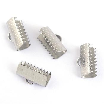 304 Stainless Steel Ribbon Crimp Ends, Stainless Steel Color, 7~8x13mm, Hole: 2.5mm