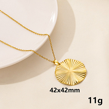 Vintage Stainless Steel Geometric Flat Round Pendant Necklace for Women