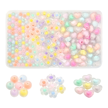 240Pcs 3 Style Transparent Acrylic Beads, Frosted, Bead in Bead, Mix-shaped, Mixed Color, 12~13x12~17x6~9.5mm, Hole: 2~2.5mm