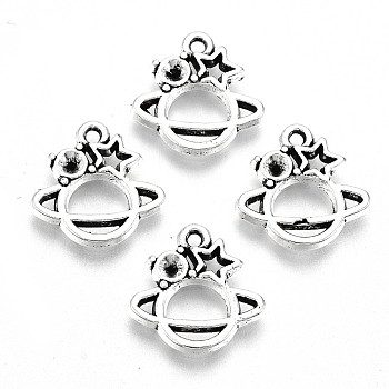Tibetan Style Alloy Charms Rhinestone Settings, Lead Free & Cadmium Free, Planet with Star, Antique Silver, Fit for 1.5mm rhinestone, 12x12x1.5mm, Hole: 1mm, about 1000pcs/500g