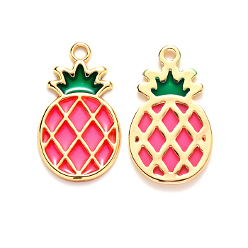 Alloy Pendants, with Epoxy Resin, Cadmium Free & Lead Free, Pineapple, Golden, Cerise, 27.5x16.5x1.5mm, Hole: 2mm