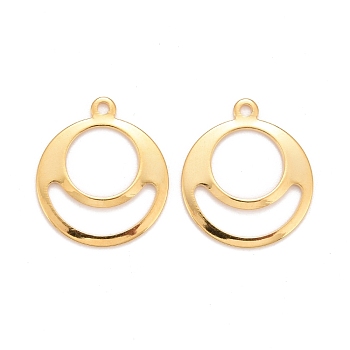 201 Stainless Steel Pendants, Round Ring, Real 24k Gold Plated, 18.5x16x1.2mm, Hole: 1.4mm