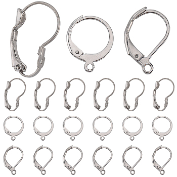 60Pcs 3 Styles 304 Stainless Steel Leverback Earring Findings, with Loop, Stainless Steel Color, 14.5~19.5x10~12x1.5~3mm, Hole: 1~1.2mm, Pin: 0.8~1x0.8mm, 20pcs/style