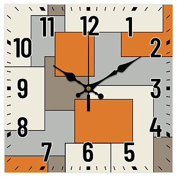 MDF Printed Wall Clock, for Home Living Room Bedroom Decoration, Square , Number, 300x300mm
