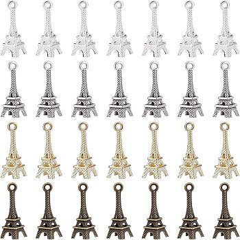 80Pcs 4 Colors Tibetan Style Alloy Pendants, Cadmium Free & Lead Free, Eiffel Tower, Mixed Color, 22.5x8.2x8.2mm, Hole: 1.6mm, 20pcs/style