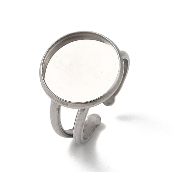 304 Stainless Steel Cuff Ring Settings, Round, Stainless Steel Color, Tray: 14mm, 2.8~7.5mm, Inner Diameter: 18mm