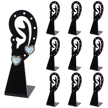Opaque Acrylic Slant Back Earring Display Stands, Tabletop Earring Stud Organizer Holder, Ear Shape, Black, 3.1x3.5x9.9cm