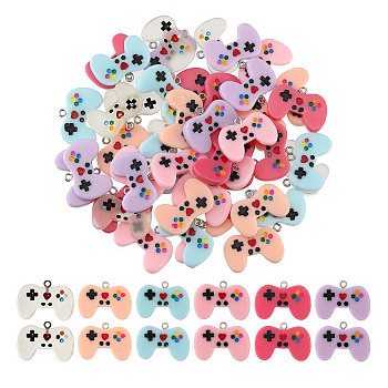 54Pcs 6 Colors Resin Pendants, Game Controllers Charms with Platinum Tone Iron Loops, Mixed Color, 20x28x4mm, Hole: 2mm, 9pcs/color