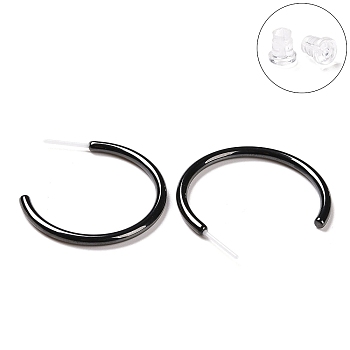 Hypoallergenic Bioceramics Zirconia Ceramic Ring Stud Earrings, Half Hoop Earrings, No Fading and Nickel Free, Black, 30x2.5x27mm