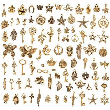 97Pcs Alloy Pendants, for Jewelry Necklace Bracelet Earring Making Crafts, Mixed Shapes, Antique Golden, 6~27x6~24mm
