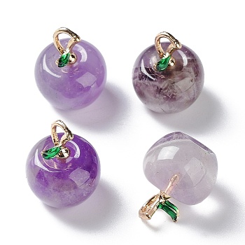 Natural Amethyst Pendants, with Alloy Enamel Loops, Apple, for Teacher's Day, 16x14mm, Hole: 4x2mm