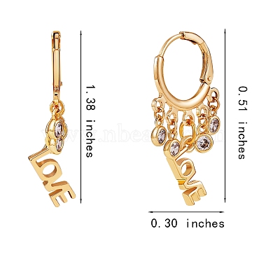 Word Love Brass Dangle Huggie Hoop Earrings(EJEW-SW00001-03)-7