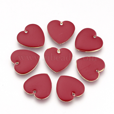 Unplated Red Heart Brass+Enamel Pendants