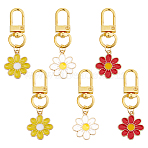 Flower Alloy Enamel Pendant Decoration, with Alloy Swivel Clasps, Mixed Color, 58mm, 18pcs/set(HJEW-DC00011)