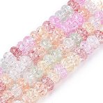Crackle Transparent Glass Beads Strands, Rondelle, Mixed Color, 8~8.5x3.5~5mm, Hole: 1~1.4mm, about 76~86pcs/strand, 15.16~15.55 inch(38.5~39.5cm)(GLAA-N069-02A-M)