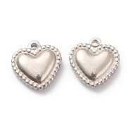 304 Stainless Steel Charms, Heart, Stainless Steel Color, 10x10x3mm, Hole: 1.2mm(STAS-G244-02P)