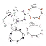 Natural Gemstone Bracelets, with 304 Stainless Steel Mixed Number Charms and Lobster Claw Clasps, 7-1/2 inch(19cm), 2.5mm(BJEW-JB04525)