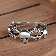 Brass Skull Spider Open Cuff Finger Ring, Gothic Jewelry for Women, Silver, Inner Diameter: 16mm(SKUL-PW0002-042S-1)