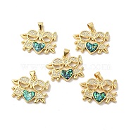 Rack Plating Brass Micro Pave Cubic Zirconia with Synthetic Opal Pendants, with Jump Ring, Lead Free & Cadmium Free, Long-Lasting Plated, Heart, Real 18K Gold Plated, 19x24.5x3.4mm, Hole: 5x3.5mm(KK-D088-15G)