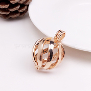 Brass Bead Cage Pendants, Hollow Round Charms, for Chime Ball Pendant Necklaces Making, Light Gold, 32.5x22mm(FIND-PW0008-03KCG)