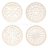Wooden Basket Bottoms, Crochet Basket Base, for Basket Weaving Supplies and Home Decoration Craft, Flat Round with Flower, BurlyWood, 14x0.5cm, 4pcs/set(WOOD-FH0001-42)