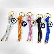 Nylon Thread Keychain with Cross and Alloy Enamel Evil Eye Charm, with Iron Split Key Rings, Mixed Color, 11cm, 5pcs/set(KEYC-PH01518)