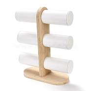 3-Tier Wood Bracelet Organizer Display Racks, with PU Leather Bar, for Braclet, Watch Storage, White, 22.5x8.95x28.5cm(ODIS-B001-03)