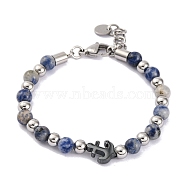 Natural Sodalite & Synthetic Magnetic Hematite Anchor Beaded Bracelet, 8-1/2 inch(21.5cm)(BJEW-P339-01P-08)