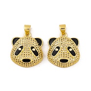 Brass Micro Pave Cubic Zirconia Pendants, with Enamel, Real 18K Gold Plated Panda Charms, Black, 20x18.5x7mm, Hole: 5x3.5mm(KK-E108-14G)