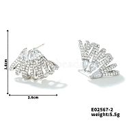 Geometric Copper Fan-shaped Luxury Zircon Stud Earrings, Fashionable and Versatile, Platinum, 16x26mm(QJ0345-2)