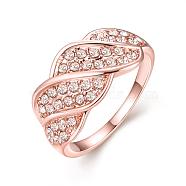 Exquisite Brass Czech Rhinestone Finger Rings for Women, Rose Gold, US Size 8(18.1mm)(RJEW-BB02138-8)