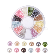 ABS Plastic Cabochons, Imitation Pearl, Nail Art Decoration Accessories, Half Round, Mixed Color, 5x2.5mm, about 8pcs/color, 96pcs/box(OACR-X0006-09-5mm)