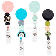 4Pcs 4 Style Plastic Badge Reels, Retractable Badge Holder, with Iron Alligator Clip & Silicone Beads, Platinum, Flat Round, Mixed Color, 115~130mm, 1pc/style(AJEW-OC0003-22)