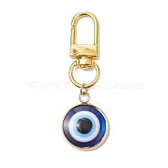 Flat Round with Evil Eye 304 Stainless Steel & Resin Pendant Decorations, Alloy Swivel Clasps Charms for Bag Ornaments, Golden, 59mm(HJEW-JM01946-02)