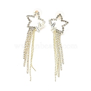 Clear Cubic Zirconia & Crystal Rhinestone Long Dangle Stud Earrings, Brass Earrings with 925 Sterling Silver Pins for Women, Light Gold, Star Pattern, 78mm, Pin: 0.8mm(EJEW-C037-06A-LG)