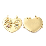 Brass Micro Pave Cubic Zirconia Pendants, with Jump Rings, Lead Free & Cadmium Free, Heart with Child Charms, Real 18K Gold Plated, 19x24x3mm, Hole: 3.6mm(KK-M249-10G)
