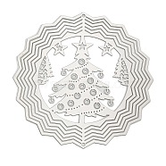 Christmas 201 Stainless Steel Laser Cut Connector Charms, Stainless Steel Color, Non-Tarnish, Etched Metal Embellishments, Christmas Tree, 100x100x0.3mm, Hole: 2mm(STAS-Z116-03P-04)