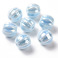 Handmade Pearlized Porcelain Beads, Pearlized, Pumpkin, Light Sky Blue, 13x12mm, Hole: 2mm(PORC-G010-01B)