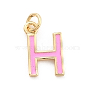 Rack Plating Brass Pendants, with Enamel and Jump Ring, Cadmium Free & Lead Free, Long-Lasting Plated, Real 18K Gold Plated, Letter, Letter H, 11.5x7.5x1mm, Hole: 2.5mm(KK-C065-02H-G)