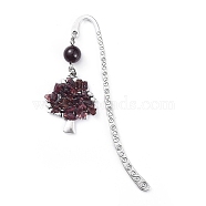 Tibetan Style Alloy Bookmarks, with Alloy Pendants and Natural Garnet Beads, Tree, 84mm, Pendant: 28x23.5x6mm(AJEW-JK00158-05)