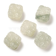 Natural Jade Beads, Square with Carved Flower, 14x14x8mm, Hole: 1.2mm(G-P550-16)