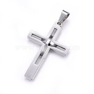 304 Stainless Steel Pendants, Cross, Stainless Steel Color, 45x29x4mm, Hole: 8x5mm(STAS-O108-67P)